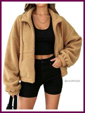 Fleece Jacket Women Full Zip Fuzzy Sherpa Teddy Coat Pockets